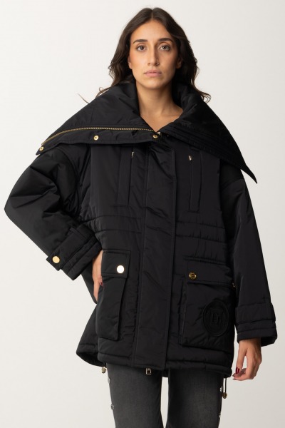 Elisabetta Franchi  Aviator-style satin nylon down jacket PI75D46E2 NERO