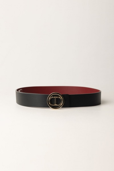 Twin-Set  Faux Leather Belt with Oval T Logo 242TA4390 BIC.NERO/RED PLUM