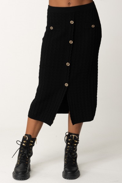 Twin-Set  Knit Skirt with Crossed Pattern 242TP3344 NERO