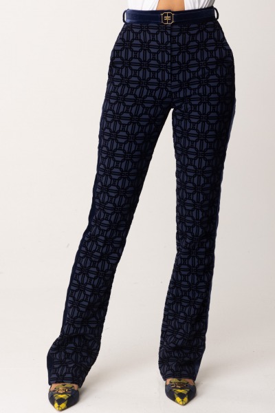 Elisabetta Franchi  Pants with flock print and belt PA05147E2 NAVY