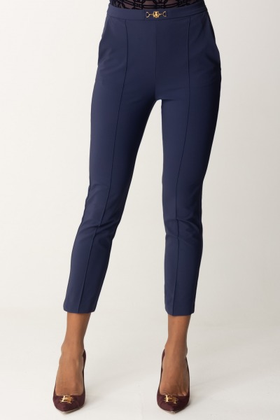 Elisabetta Franchi  Pantalón recto en tejido técnico PA02346E2 NAVY