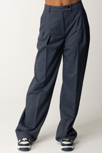 Elisabetta Franchi  Straight trousers in cool wool with pleats PA06247E2 NAVY