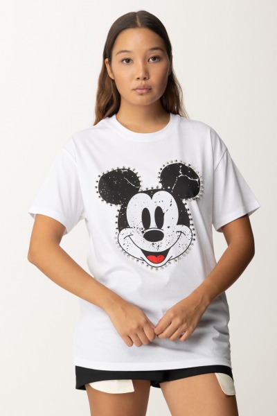 Aniye By  T-shirt con stampa Mickey e borchie 181504 WHITE