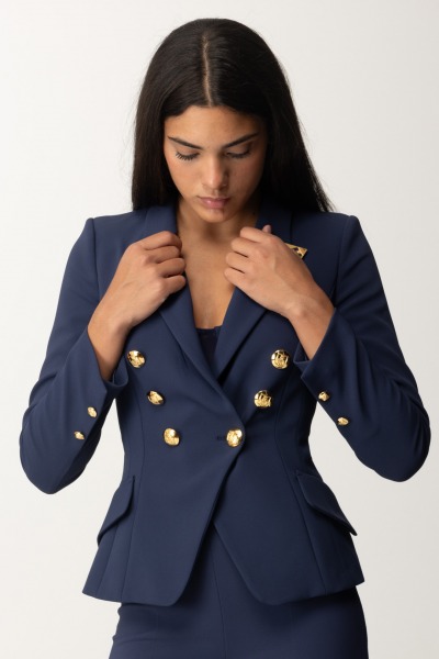 Elisabetta Franchi  Stretch Double-Breasted Jacket with Gold Tips GI09546E2 NAVY