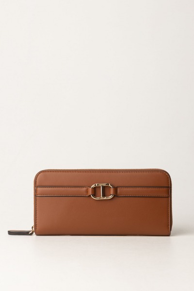 Twin-Set  Zip-around wallet in smooth faux leather 242TB7235 CUOIO