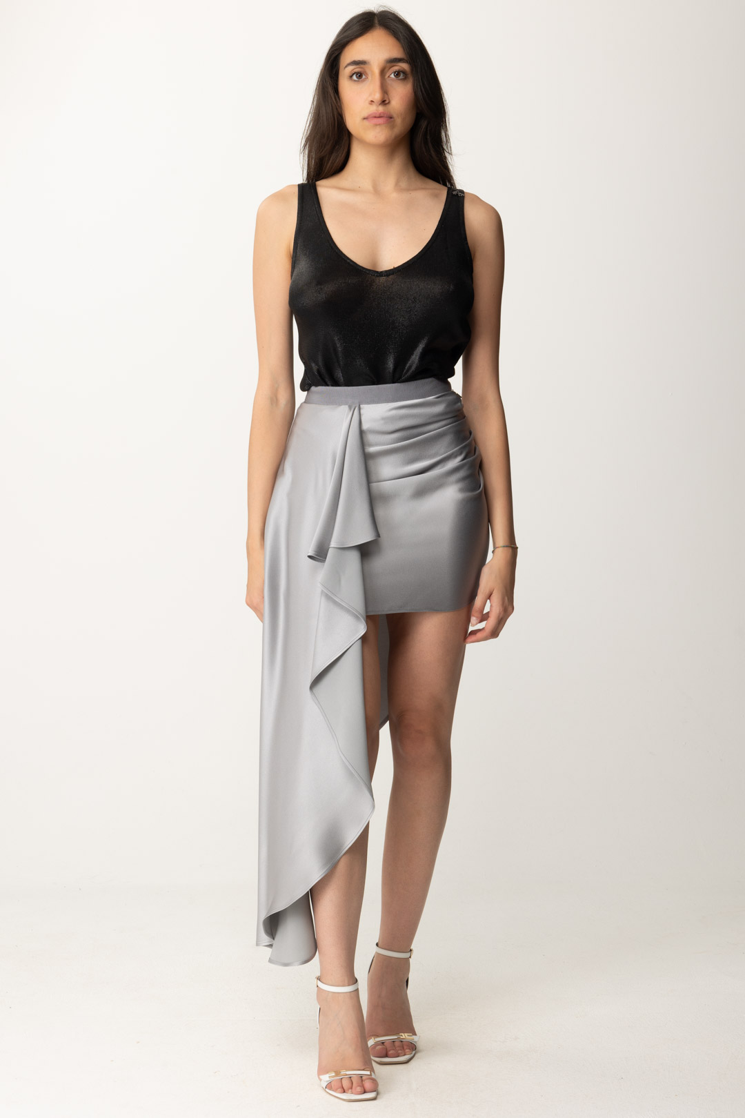 Preview: Elisabetta Franchi Asymmetric satin mini skirt PIOMBO