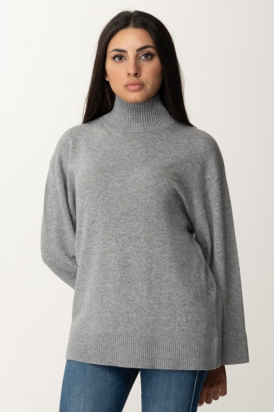 Elisabetta Franchi  Rollkragenpullover aus Kaschmirmischung mit Logo MK65S46E2 GRIGIO MELANGE/AVORI