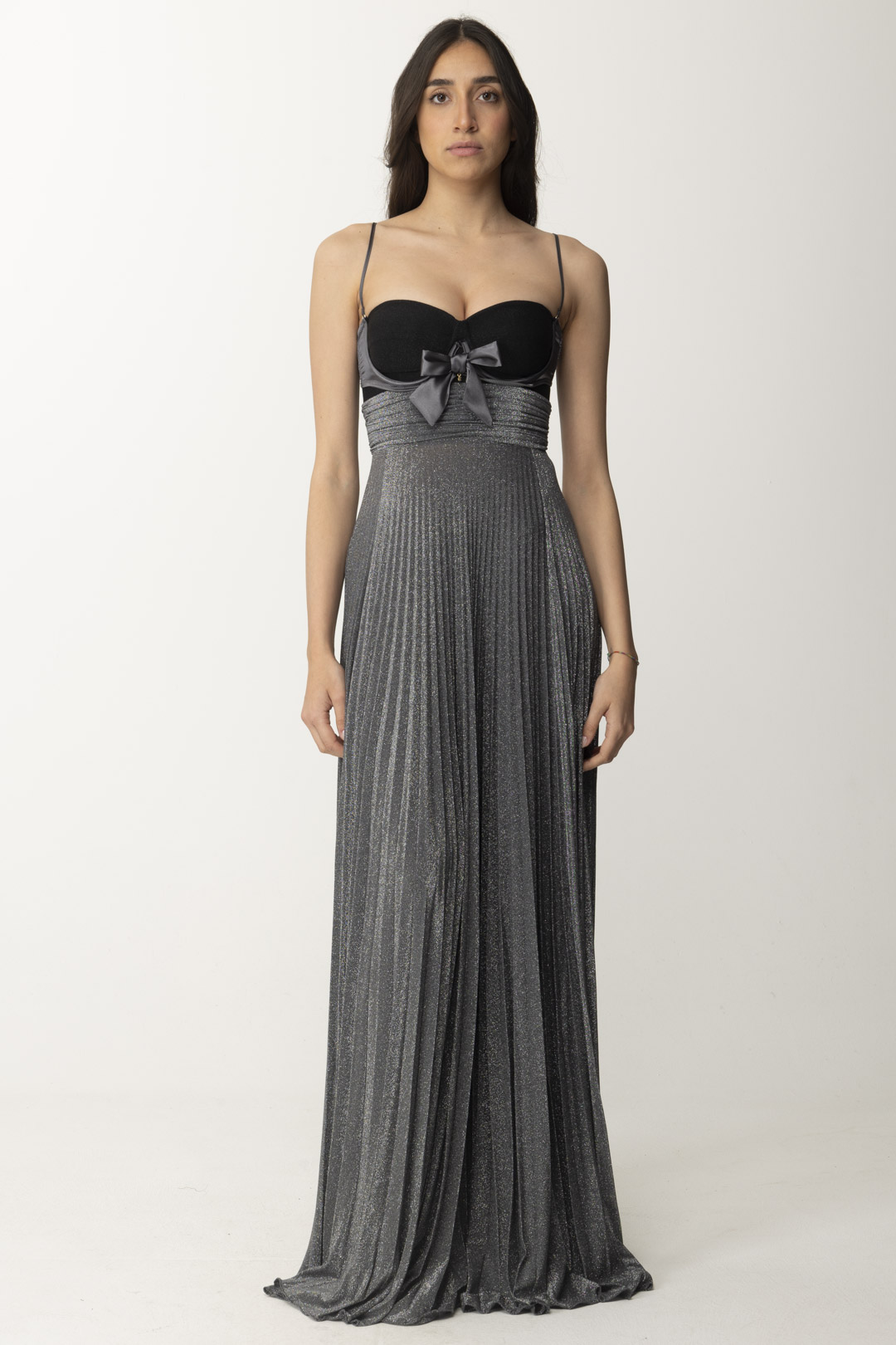 Preview: Elisabetta Franchi Lurex red carpet dress Nero/Piombo