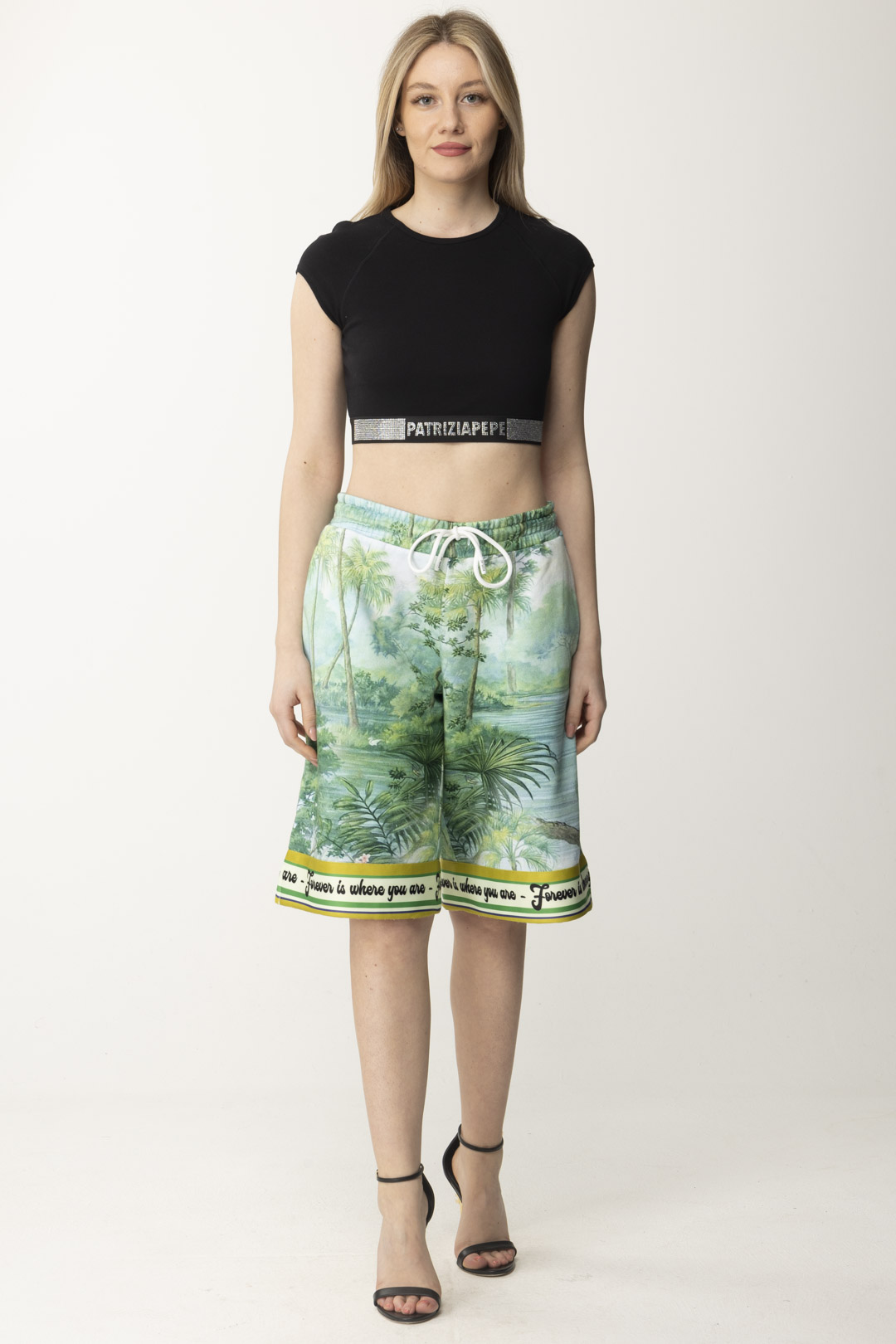 Preview: Patrizia Pepe Crop top with rhinestones Nero