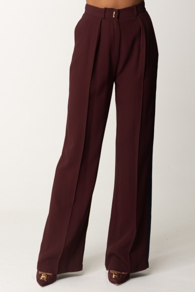 Elisabetta Franchi  Pantalon droit en crêpe envers satin PA04046E2 ROUGE NOIR