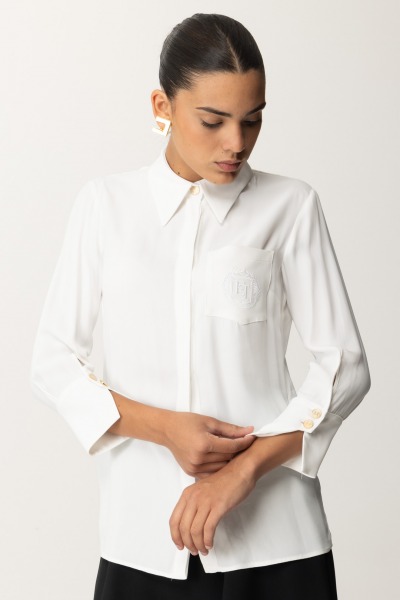 Elisabetta Franchi  Georgette-Shirt mit Logo-Stickerei CA09146E2 AVORIO