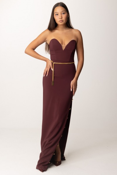 Elisabetta Franchi  Robe Red Carpet avec boutons sur le côté et ceinture AB62946E2 ROUGE NOIR