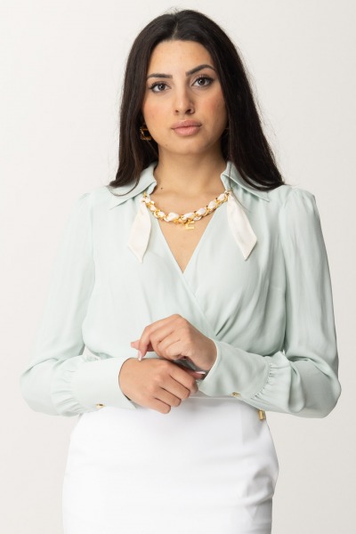 Elisabetta Franchi  Cropped shirt with scarf and chain CA04841E2 ACQUA