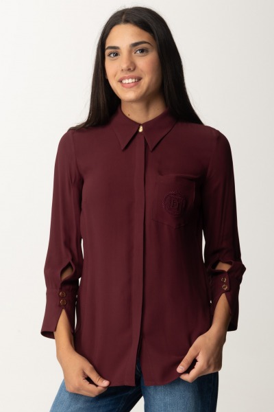 Elisabetta Franchi  Camisa de georgette con logo bordado CA09146E2 ROUGE NOIR