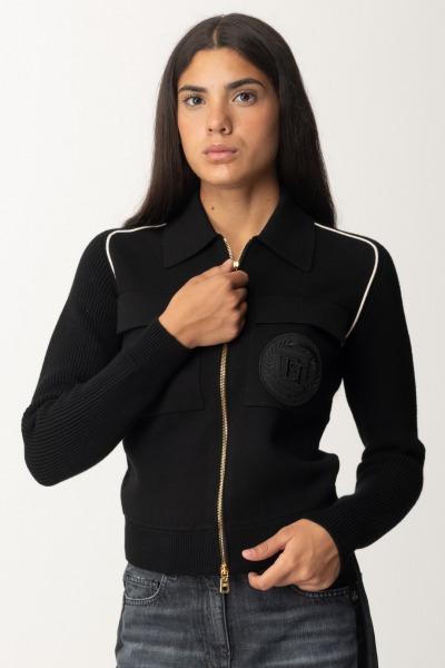 Elisabetta Franchi  Bomber en viscose avec patch logo MK71S46E2 NERO/BURRO