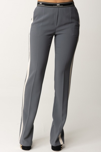 Elisabetta Franchi  Pantalon avec bande logo et fentes au dos PA01047E2 STEEL